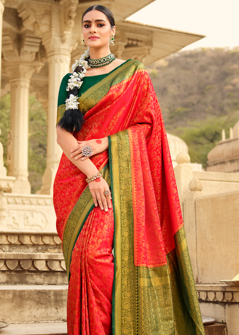 Laxmipati Georgette Red & Green Saree (5533) in Varanasi at best price by  Sumangal Ekam - Justdial