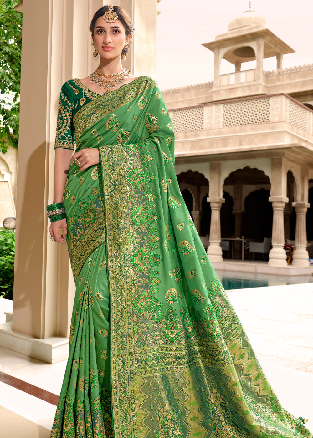 Buy MySilkLove Aqua Green Woven Designer Banarasi Silk Saree Online