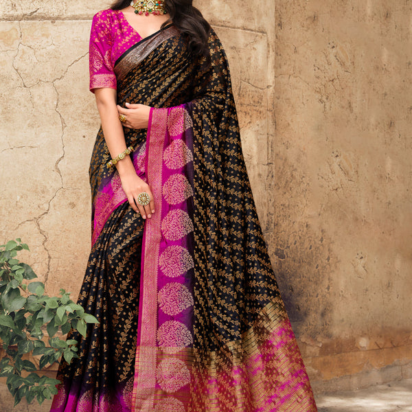 Black And Pink Contrast Border Saree at Rs 4950/piece | Kolkata | ID:  15689034830