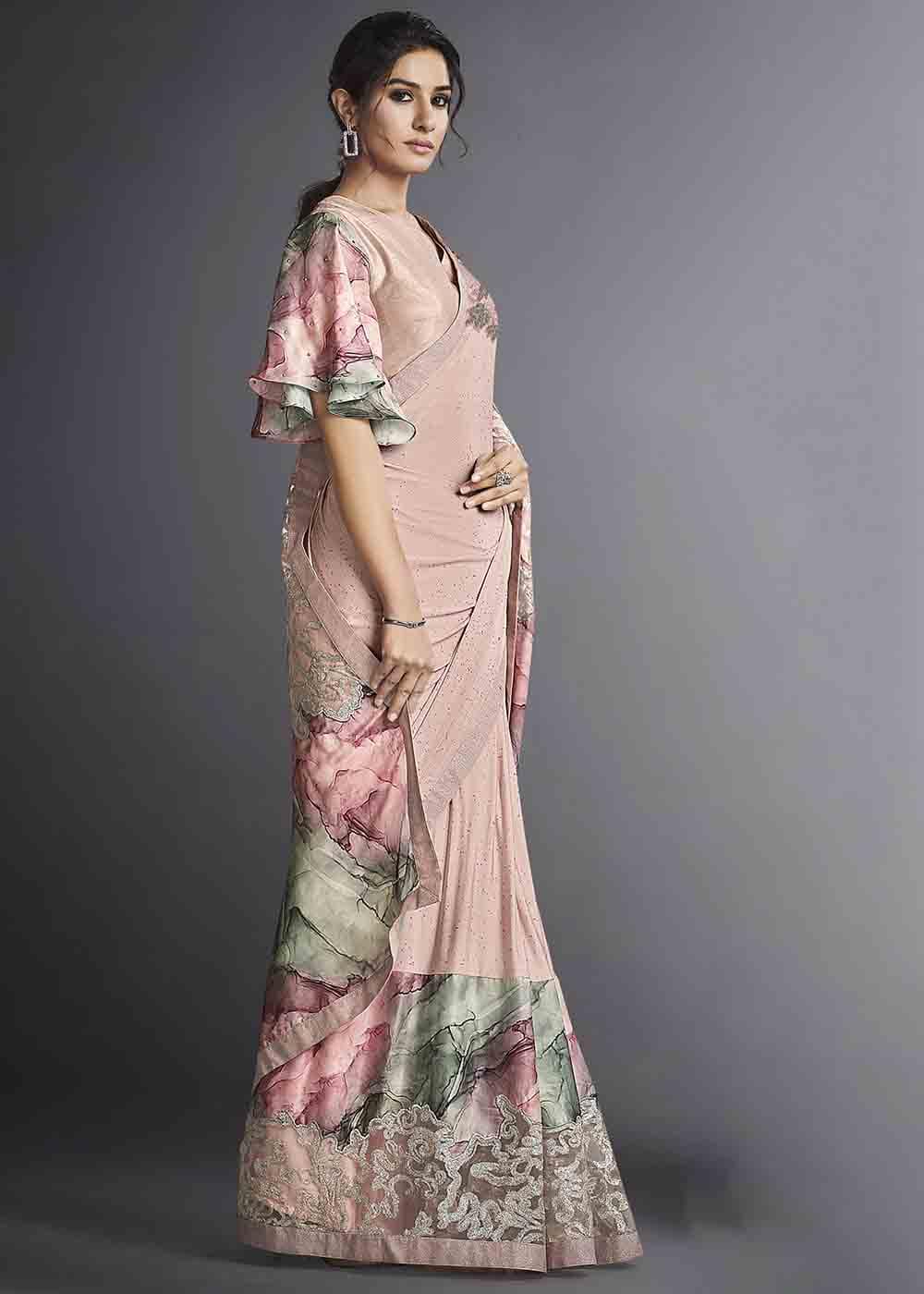 MySilkLove Cavern Pink Designer Lycra Saree with Embroidery Work