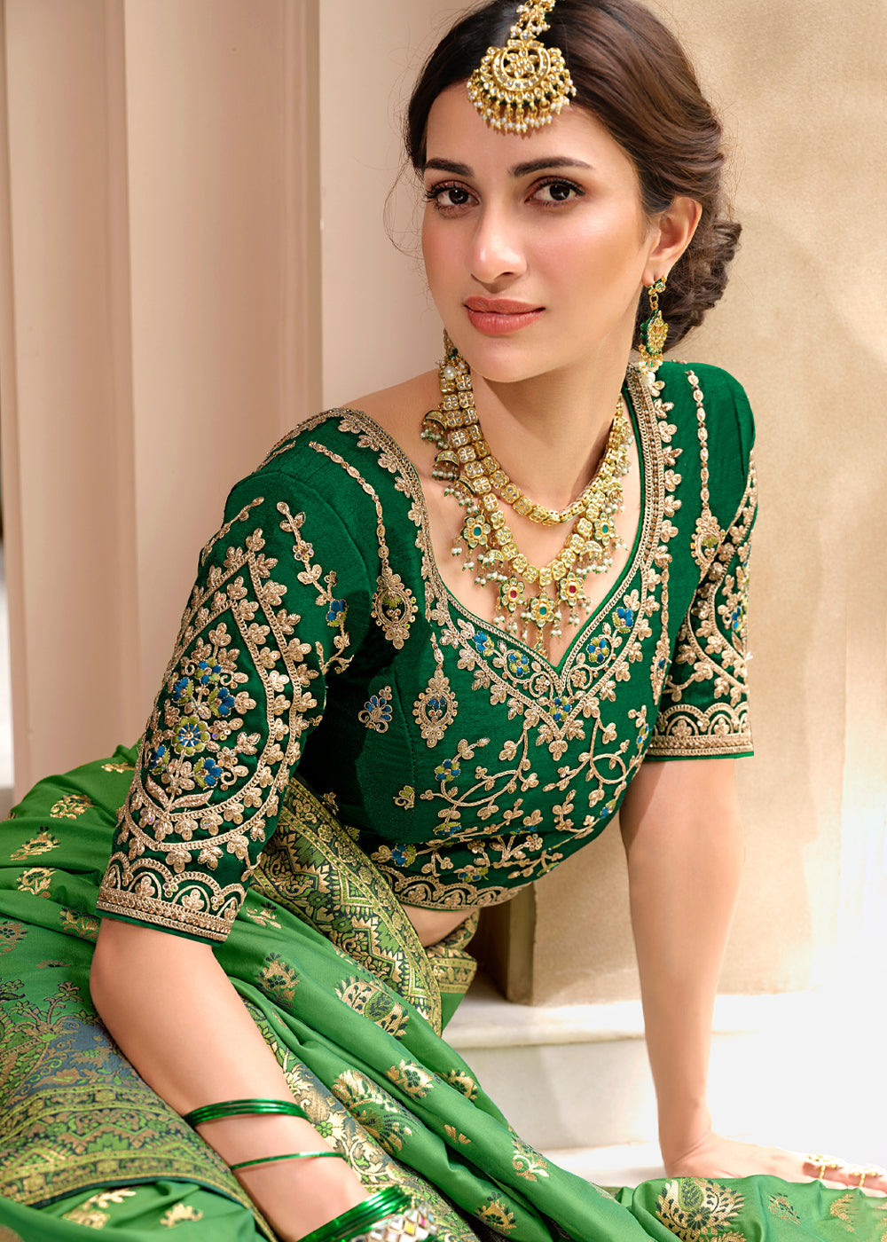 MySilkLove Aqua Green Woven Designer Banarasi Silk Saree