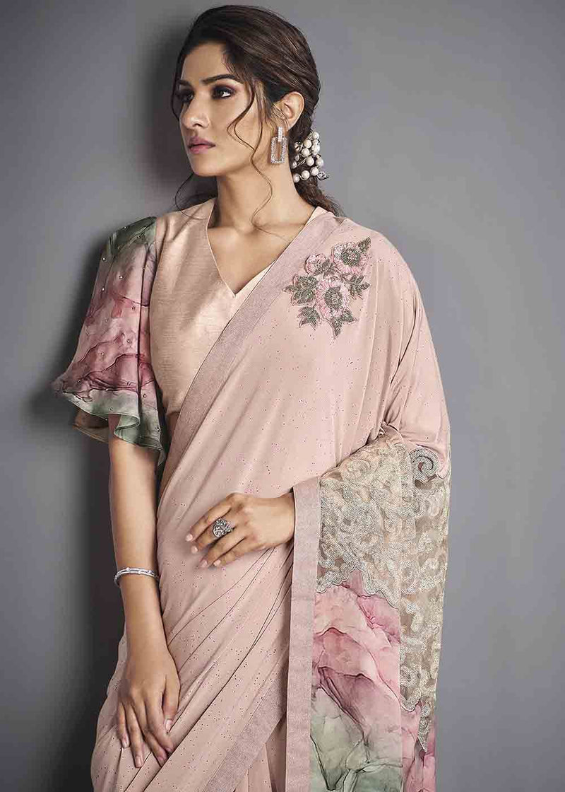 Cavern Pink Designer Lycra Saree with Embroidery Work