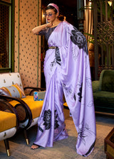Light Wisteria Purple Printed Satin Silk Saree