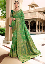 Aqua Green Woven Designer Banarasi Silk Saree