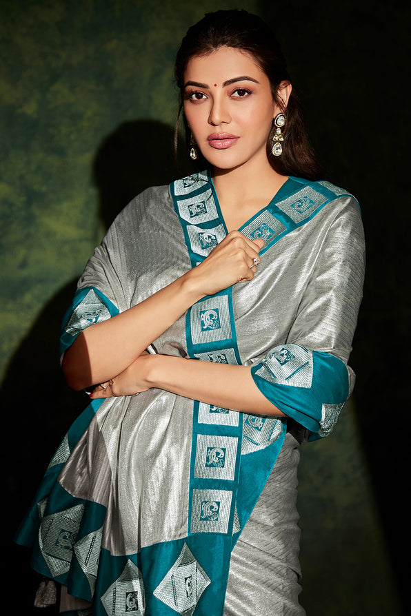 Buy MySilkLove Bison Silver and Blue South Silk Saree Online