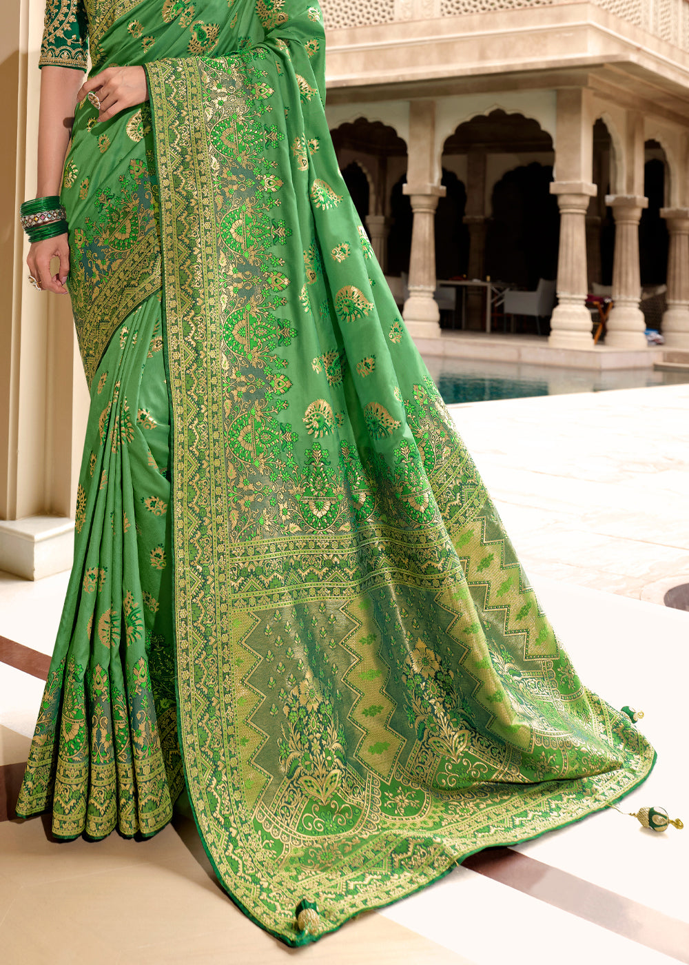 Buy MySilkLove Aqua Green Woven Designer Banarasi Silk Saree Online