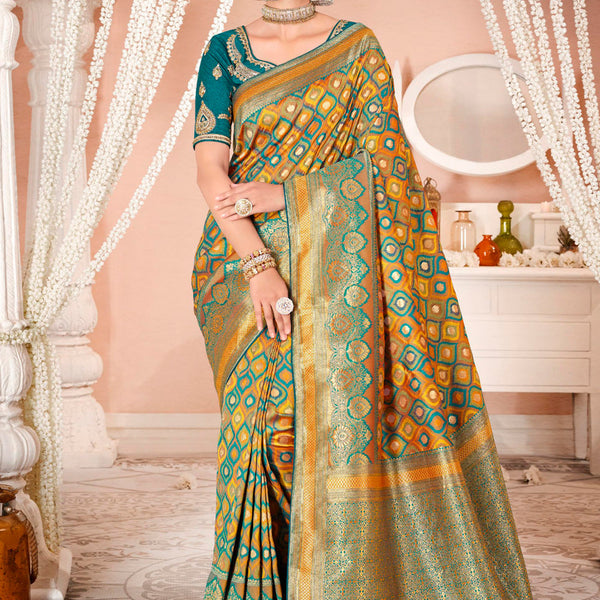 Green Floral Printed Linen Saree