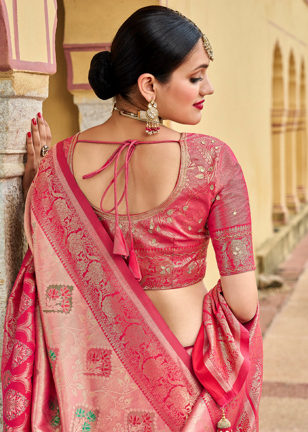 Buy MySilkLove Melon Pink Designer Banarasi Saree Online