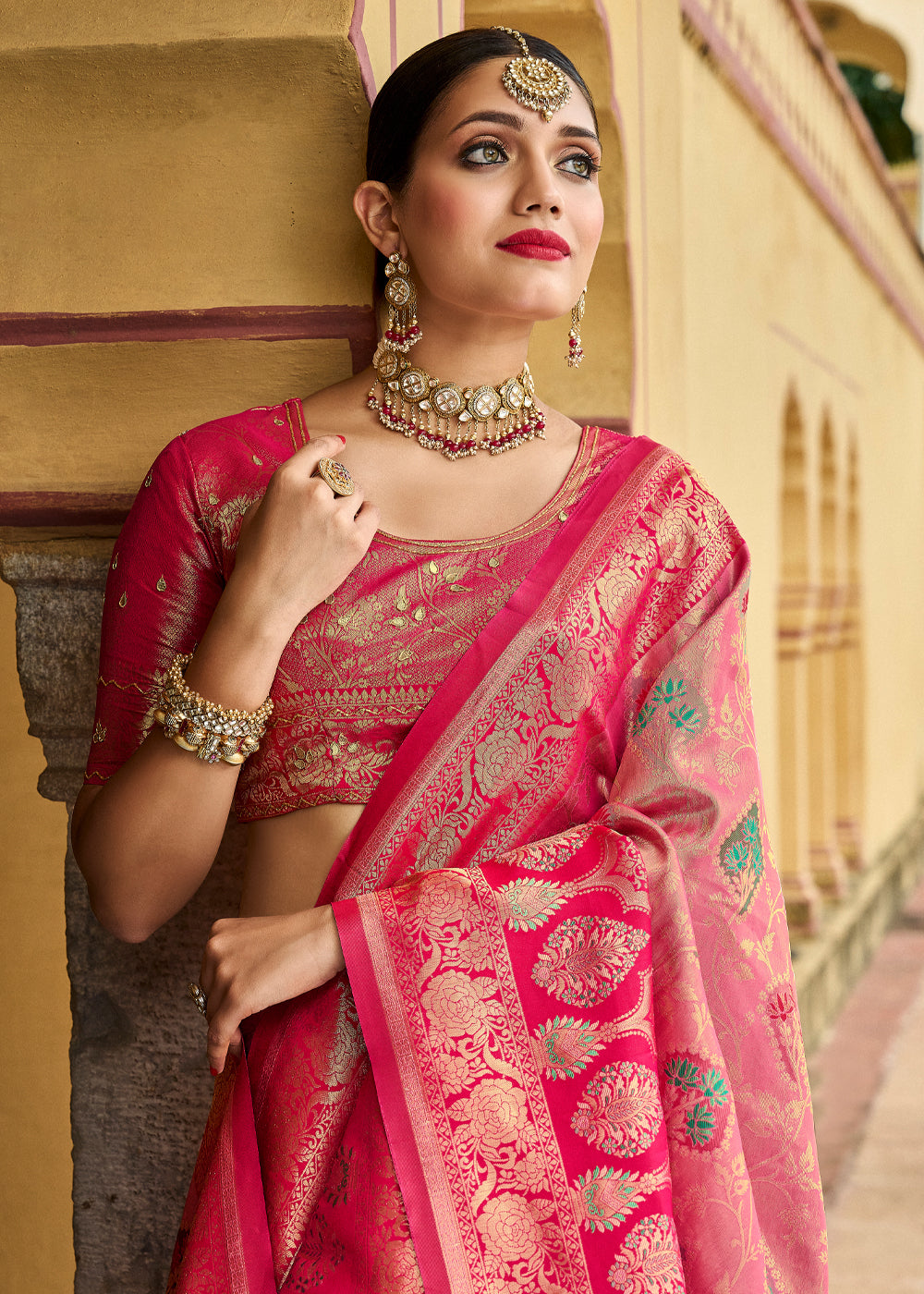 Buy MySilkLove Melon Pink Designer Banarasi Saree Online