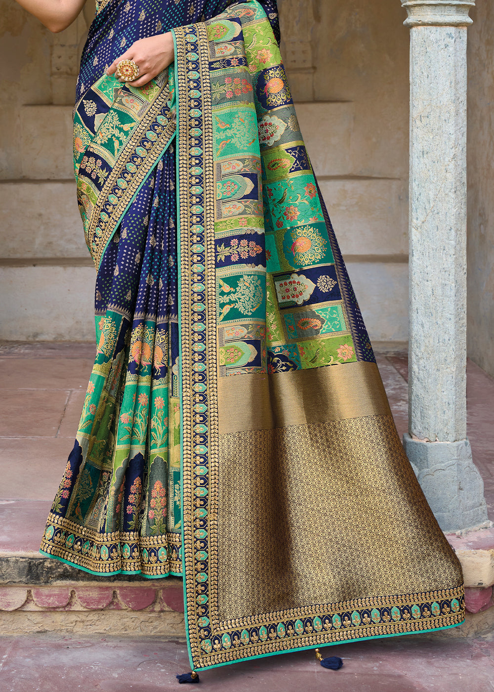 Buy MySilkLove Gun Powder Blue Embroidered Dola Silk Saree Online