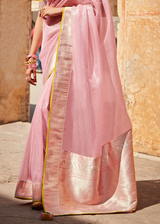 Shilo Pink and Yellow Zari Woven Designer Banarasi Saree