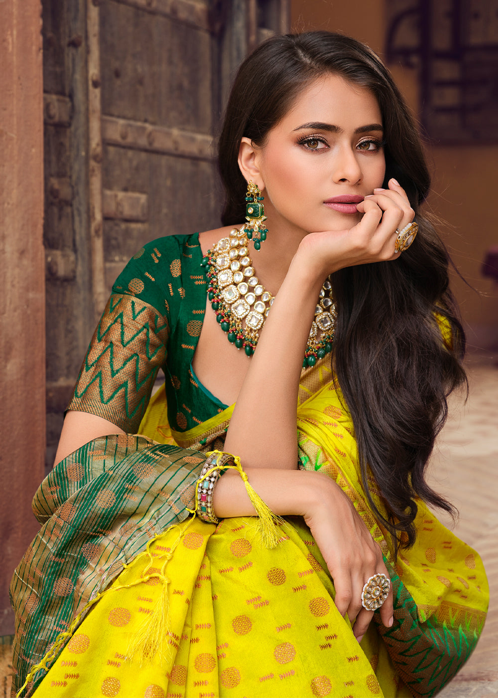 MySilkLove Wattle Yellow Woven Banarasi Raw Silk Saree