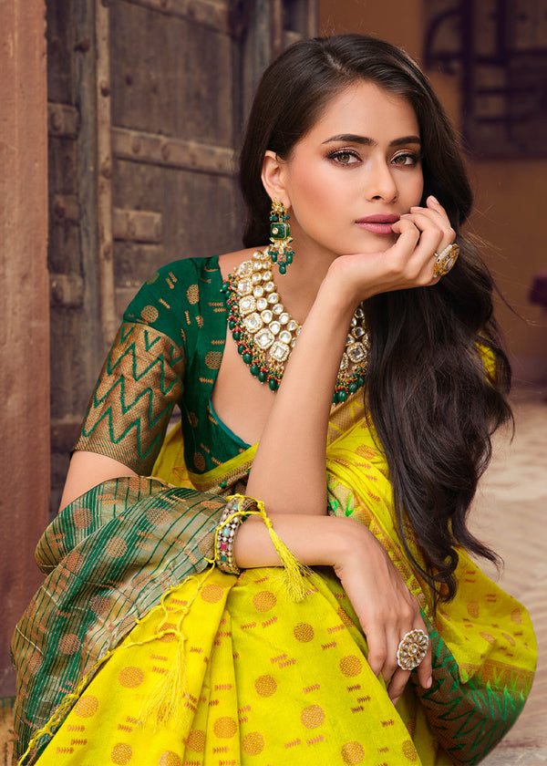 Wattle Yellow Woven Banarasi Raw Silk Saree