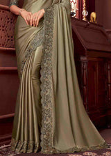 Domino Brown Shimmer Satin Designer Saree