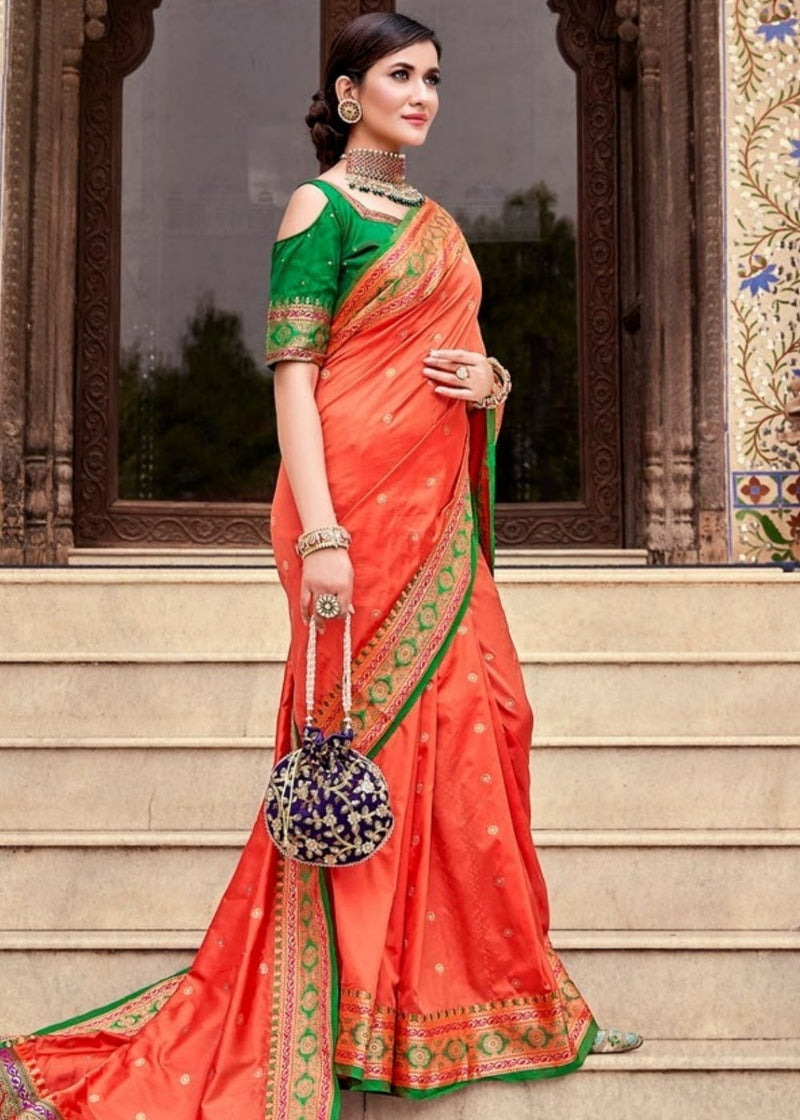 Radiant Fusion: Embracing an Orange Saree with a Green Blouse | by  Thepicturefactoryseo | Medium