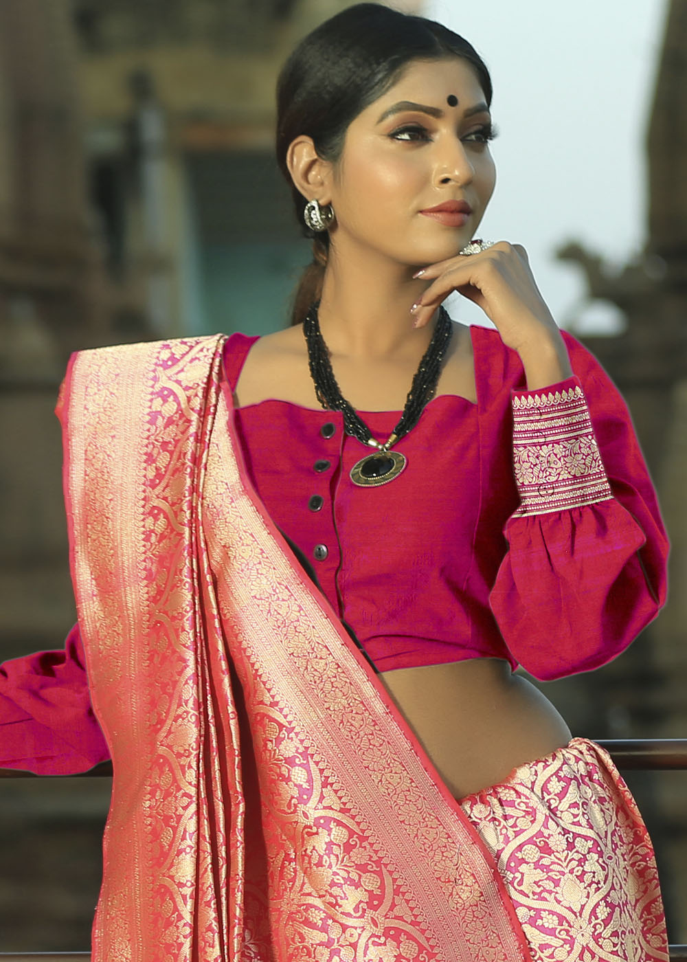 Buy MySilkLove Rose Pearl Pink Katan Pure Silk Handwoven Shikargah Saree Online