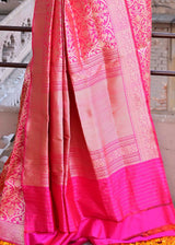 Rose Pearl Pink Katan Pure Silk Handwoven Shikargah Saree