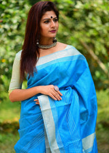 Picton Blue Banarasi Raw Silk Saree
