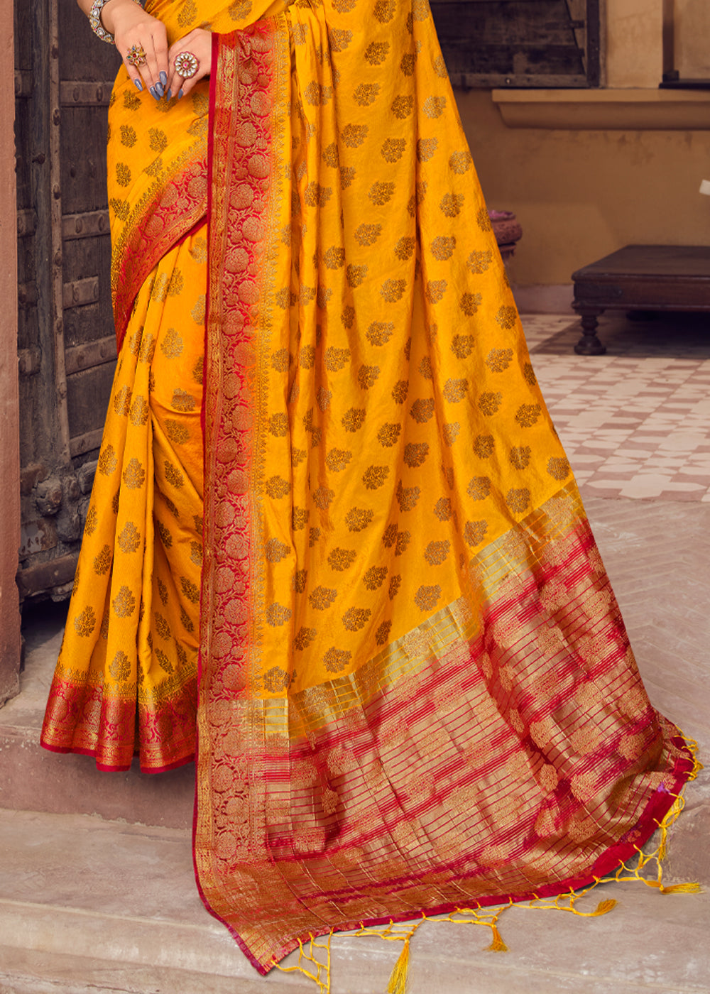 Buy MySilkLove California Yellow Woven Banarasi Raw Silk Saree Online