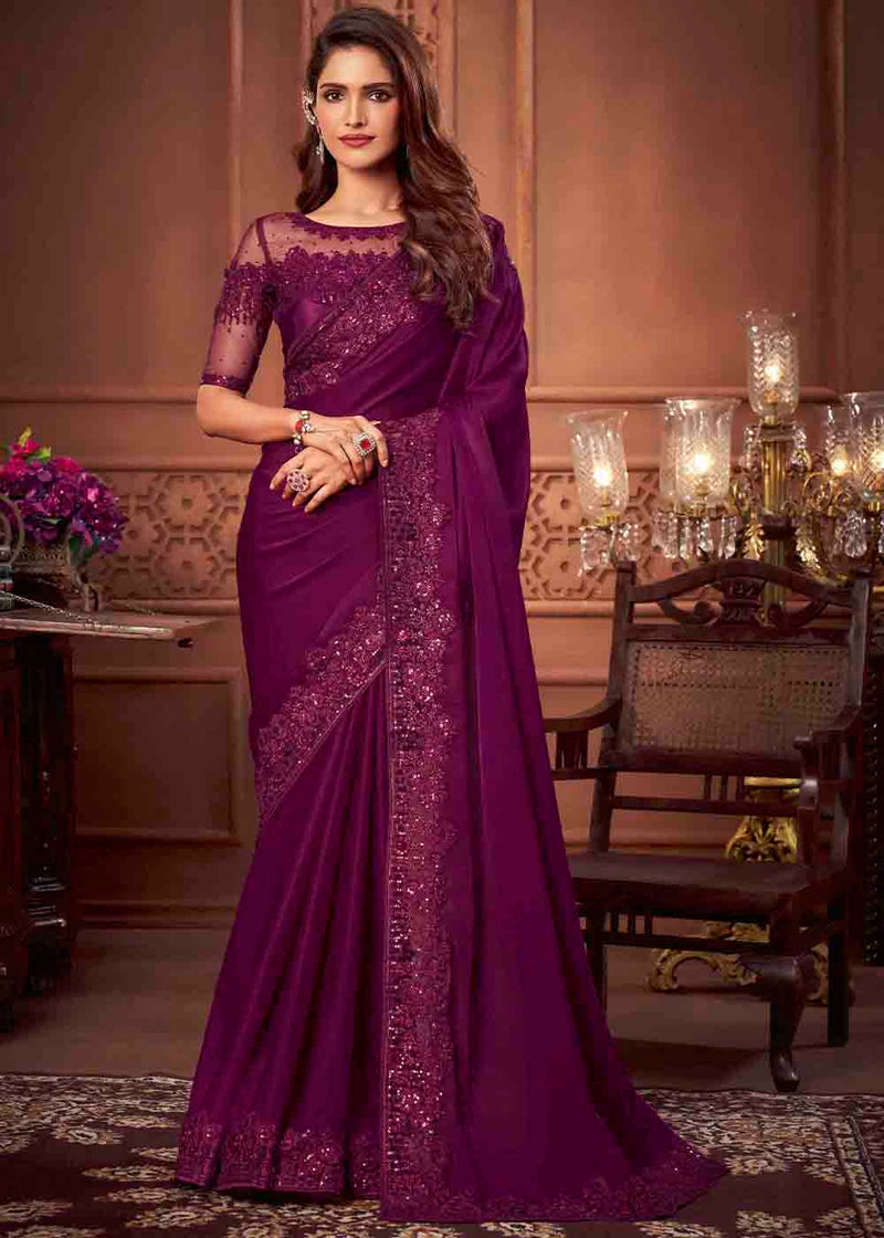 Berry Purple Soft Silk Designer Saree
