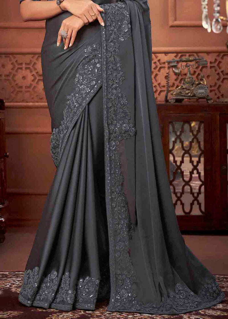 Scarpa Grey Chiffon Designer Saree