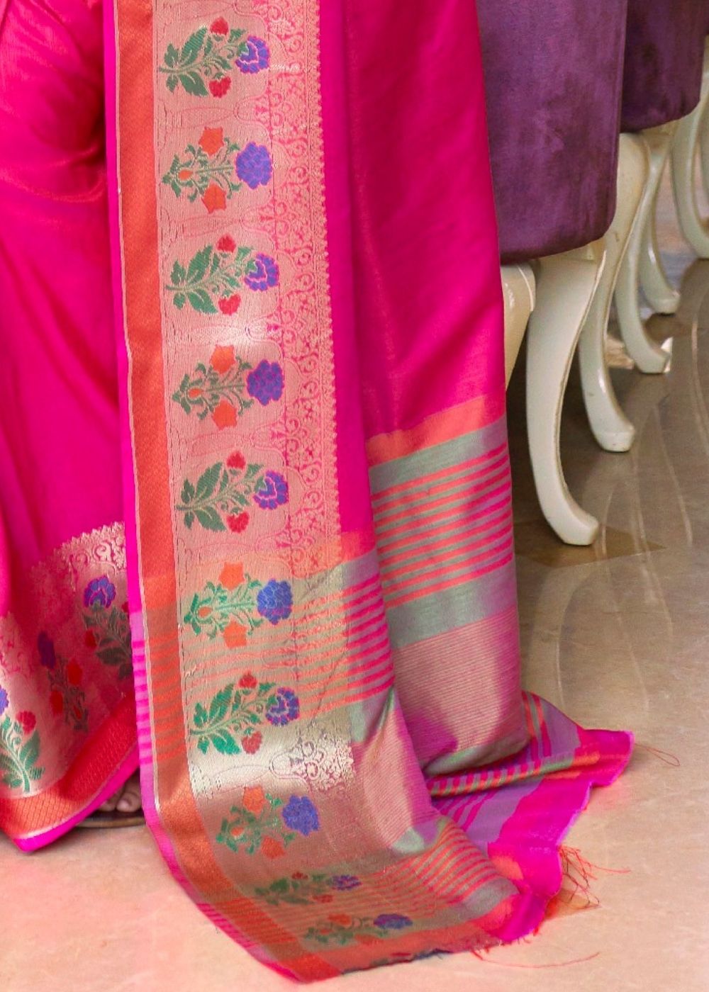 Buy MySilkLove Fiery Rose Pink Zari Woven Banarasi Handloom Saree Online