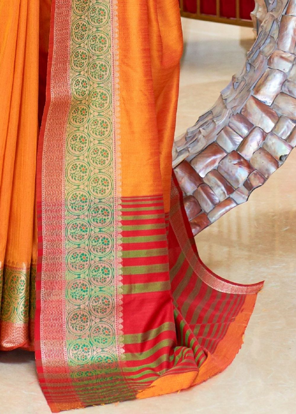 Buy MySilkLove Jaffa Orange Zari Woven Banarasi Handloom Saree Online