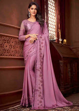 Charm Pink Satin Silk Designer Saree