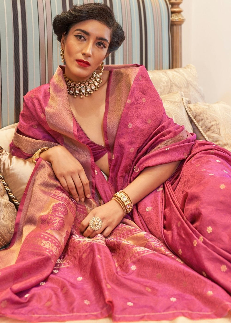 Crail Dark Pink Zari Woven Soft Kanjivaram Saree
