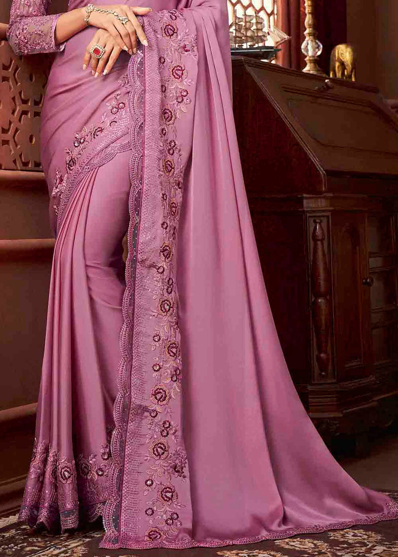 Charm Pink Satin Silk Designer Saree