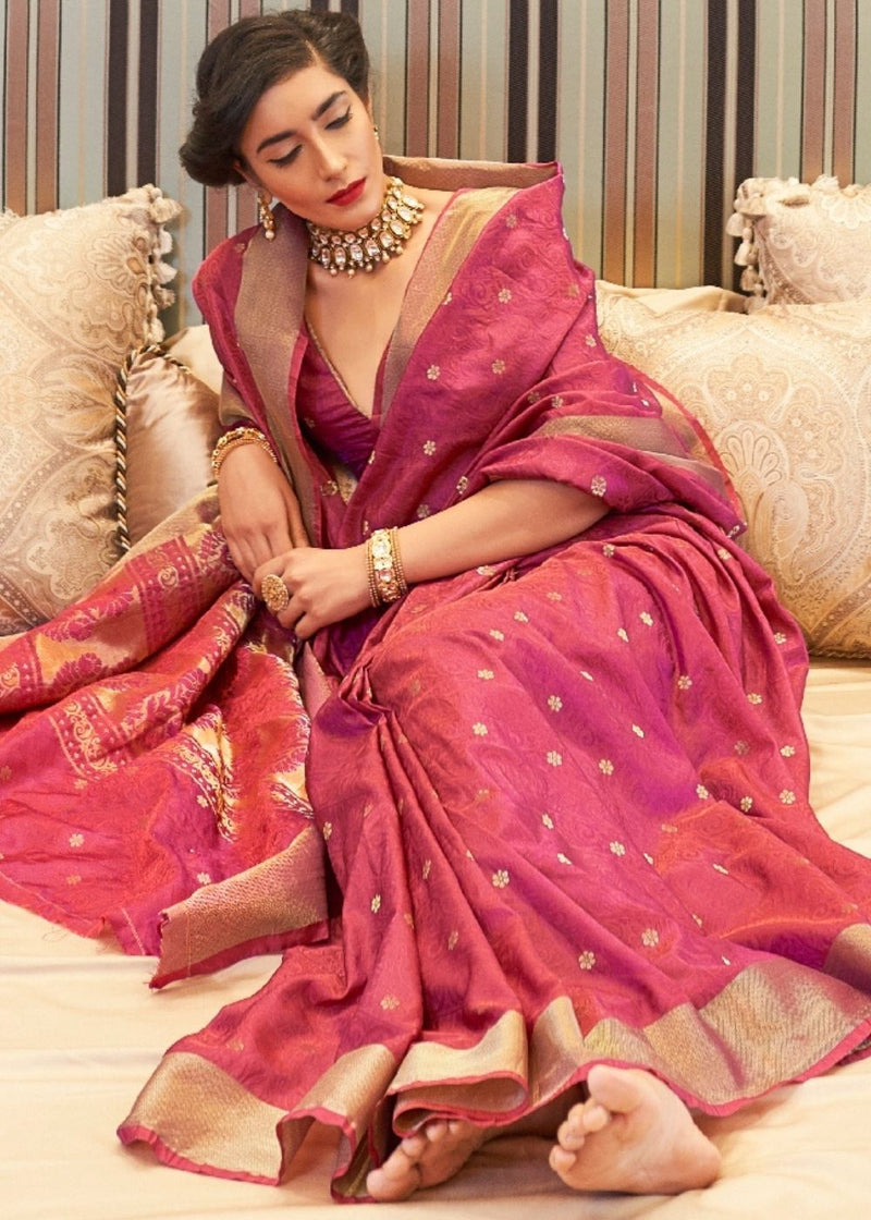 Crail Dark Pink Zari Woven Soft Kanjivaram Saree