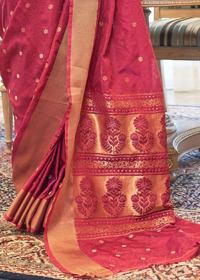 Crail Dark Pink Zari Woven Soft Kanjivaram Saree