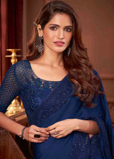 Rhino Dark Blue Designer Silk Saree