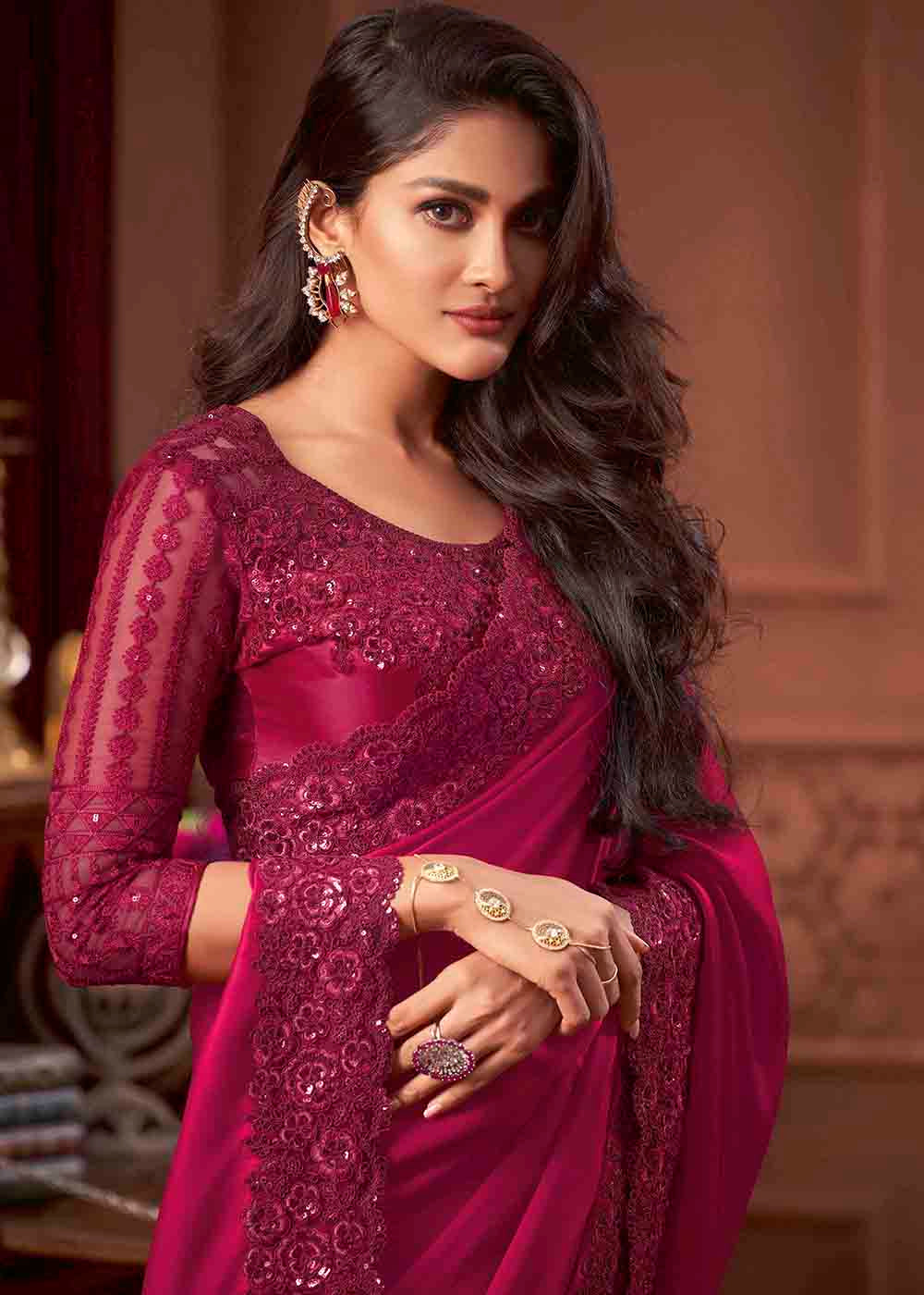 Buy MySilkLove Stiletto Dark Pink Soft Silk Designer Saree Online