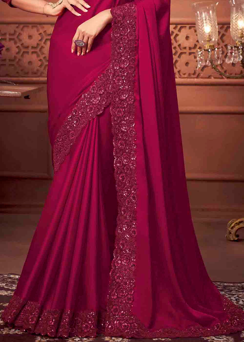 Buy MySilkLove Stiletto Dark Pink Soft Silk Designer Saree Online