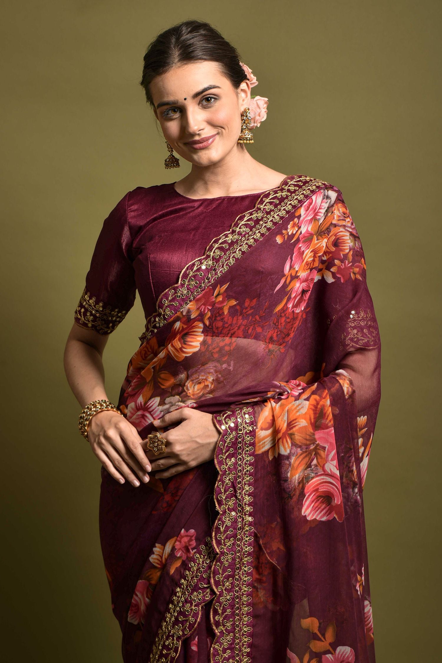 Buy MySilkLove Lotus Purple Georgette Printed Silk Saree Online