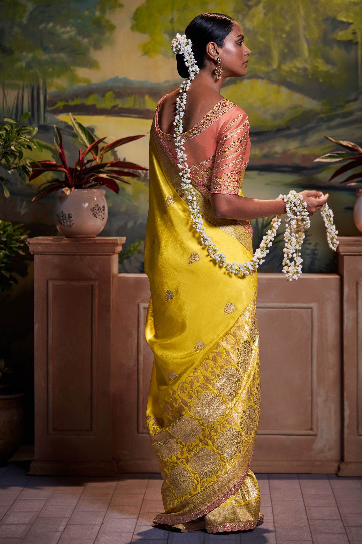 MySilkLove Chenin Yellow Banarasi Silk Floral Woven Saree