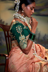 Tonys Pink Banarasi Silk Floral Woven Saree