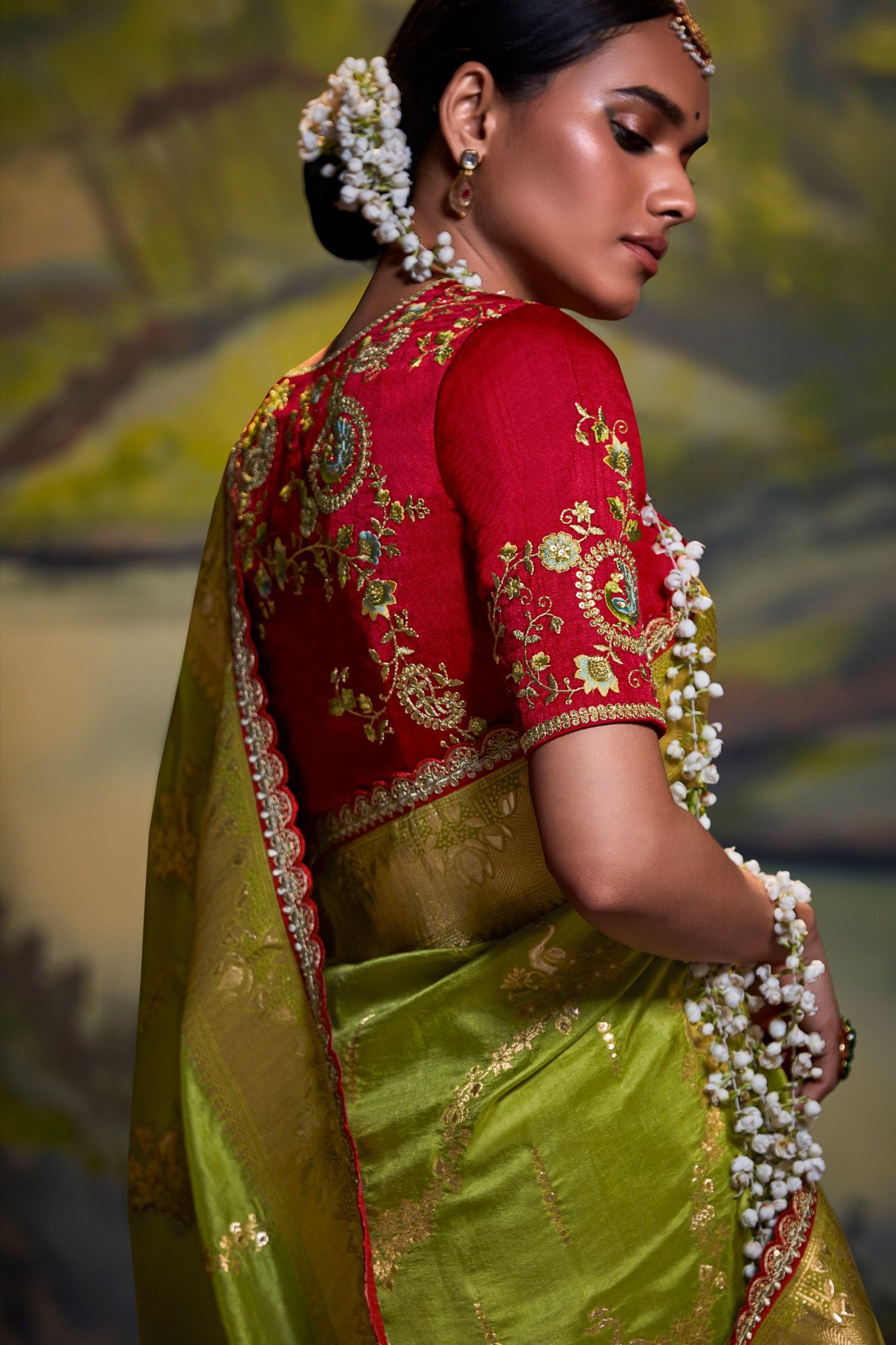 Buy MySilkLove Lemon Green Banarasi Silk Floral Woven Saree Online