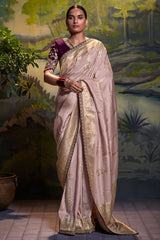 Thatch Purple Banarasi Silk Floral Woven Saree