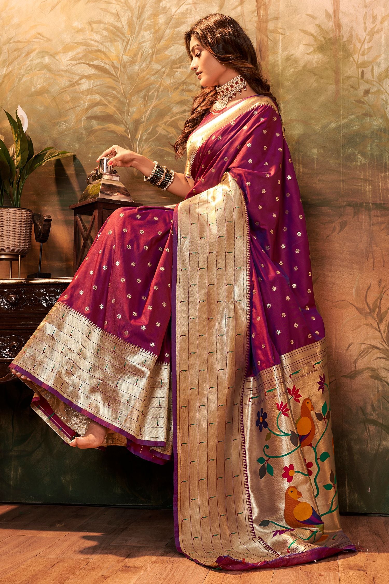 Buy MySilkLove Rose Quartz Purple Woven Paithani Silk Saree Online