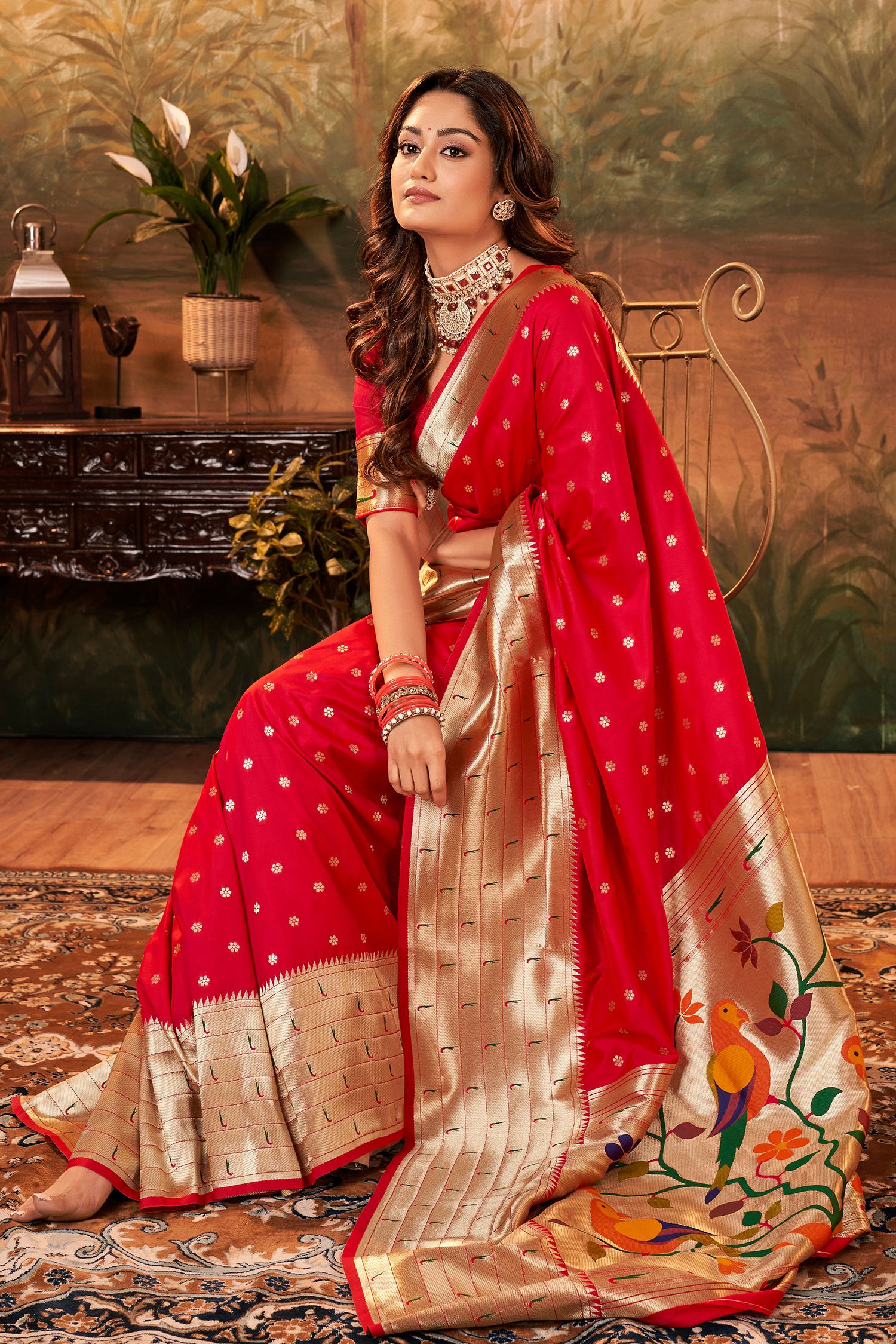 MySilkLove Scarlet Red Woven Paithani Silk Saree