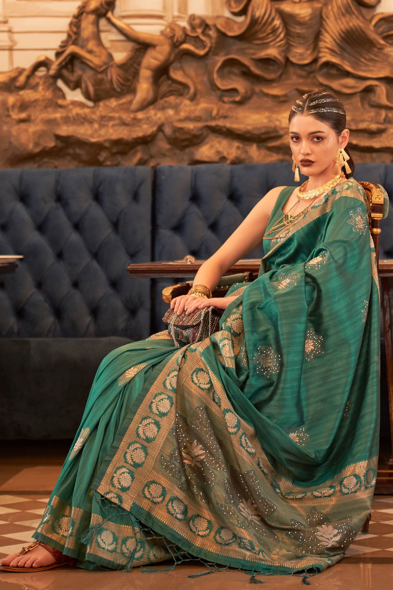 Buy MySilkLove Spring Leaves Green Woven Tussar Silk Saree Online