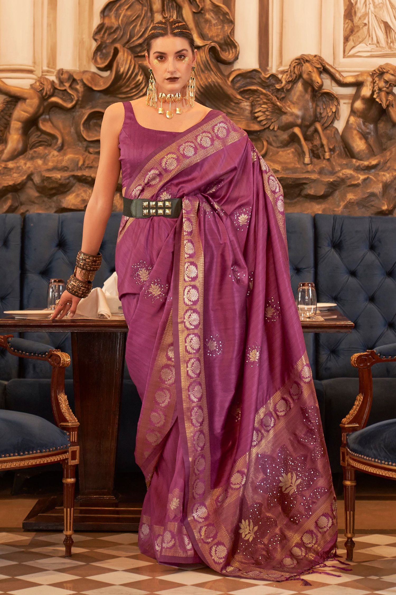 Buy MySilkLove Charm Purple Woven Tussar Silk Saree Online