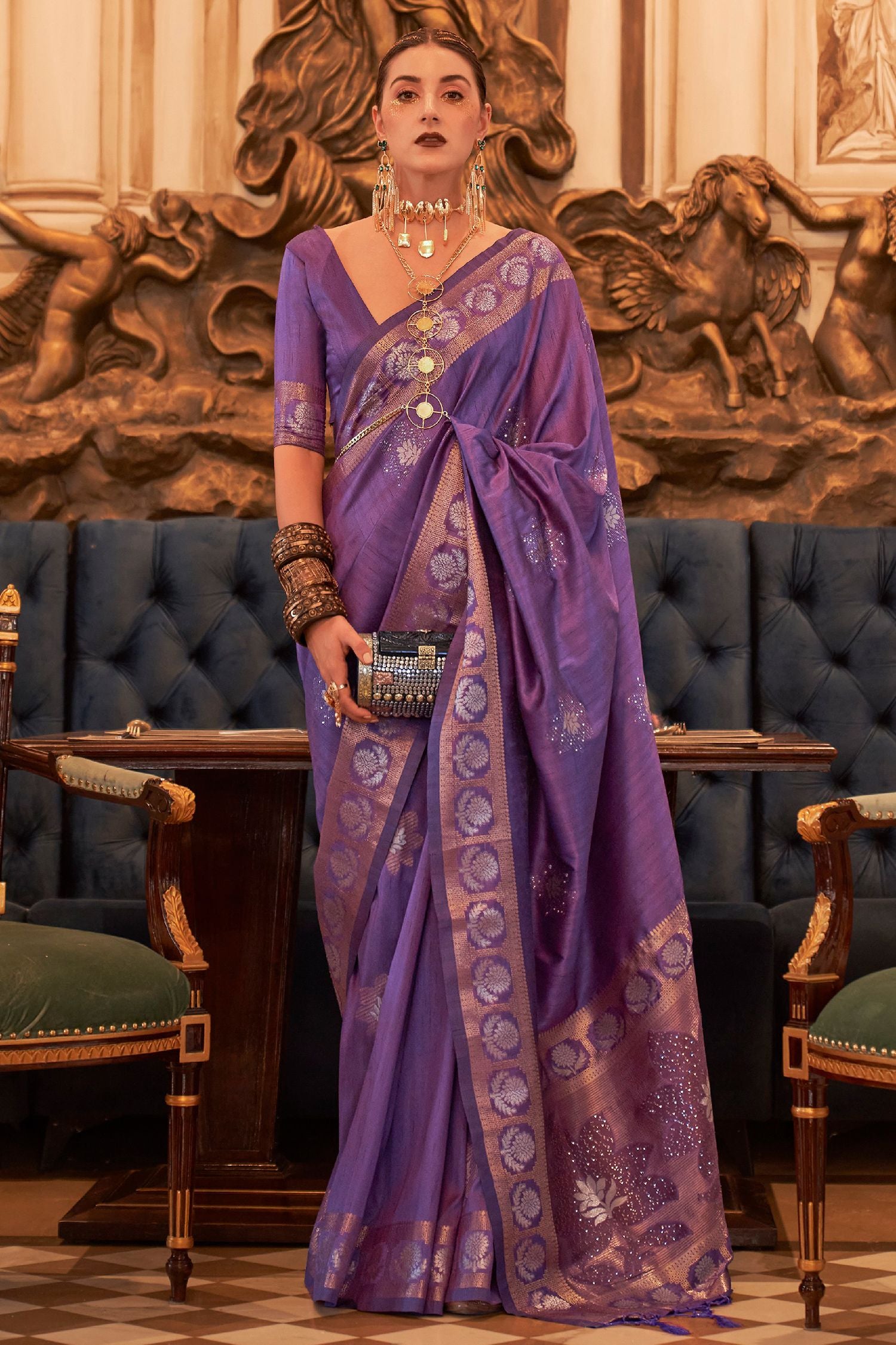 Buy MySilkLove Majesty Purple Woven Tussar Silk Saree Online