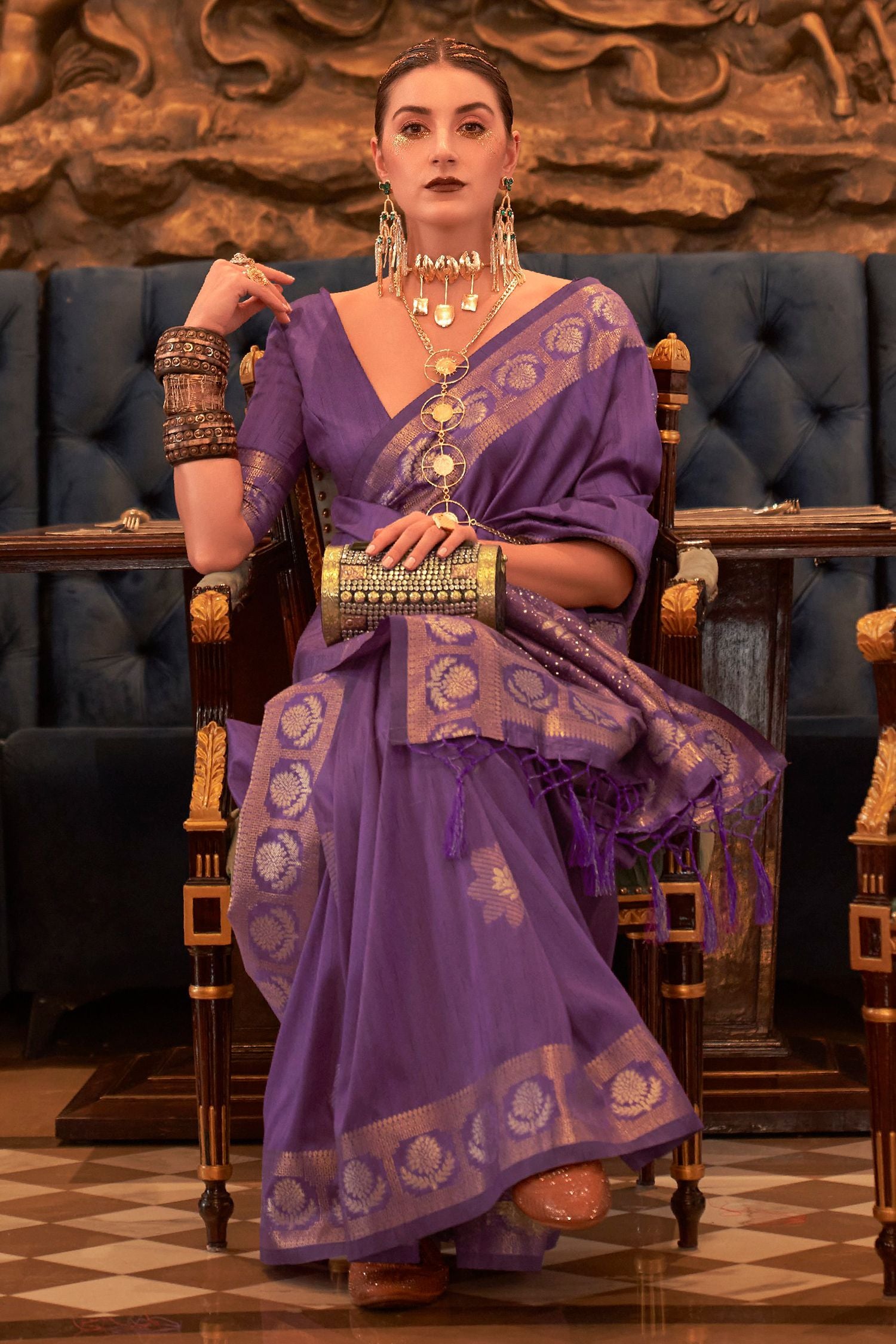 Buy MySilkLove Majesty Purple Woven Tussar Silk Saree Online