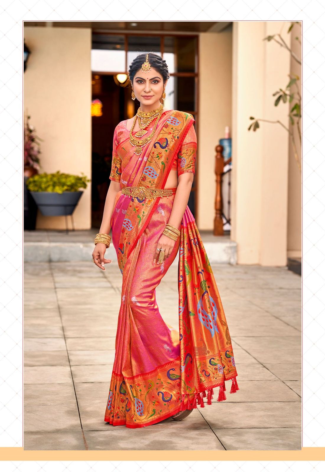 MySilkLove Roman Pink Woven Paithani Silk Saree