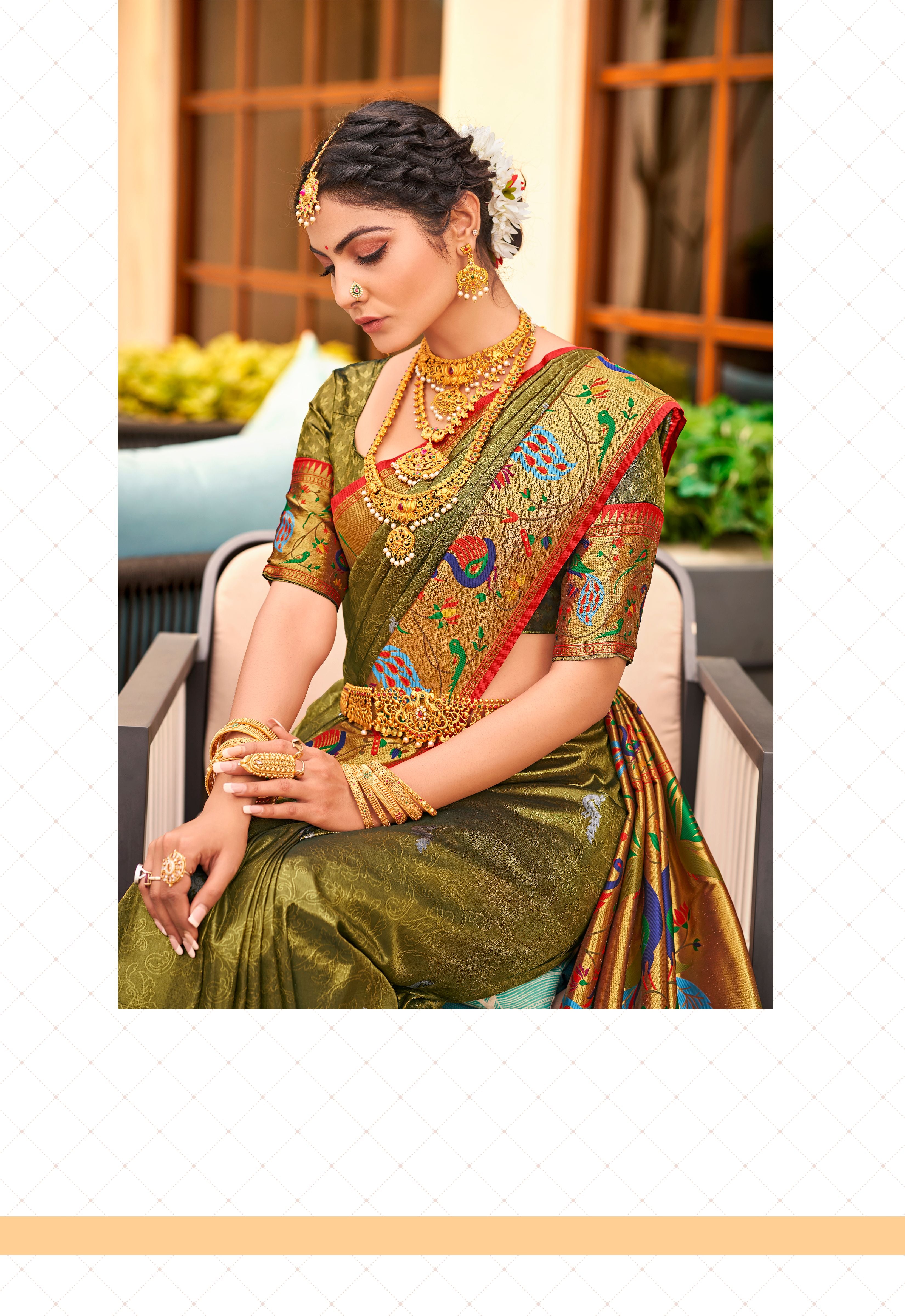 MySilkLove Metallic Sunburst Green Woven Paithani Silk Saree