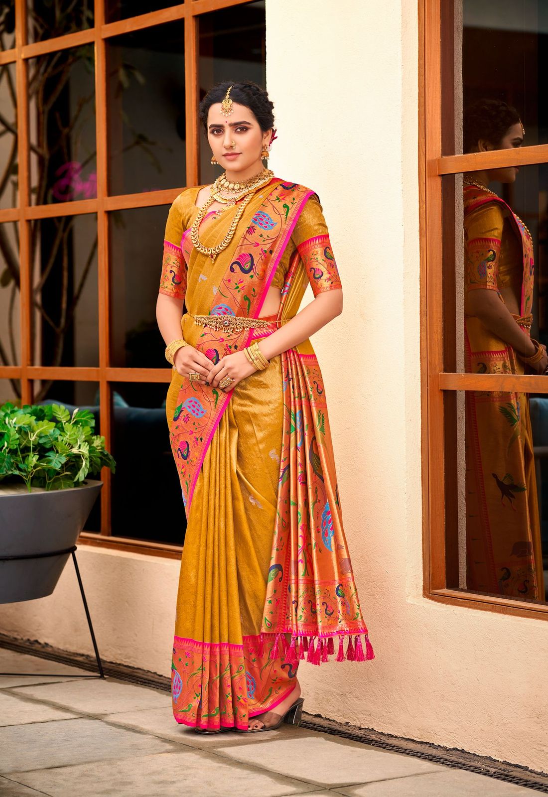 Buy MySilkLove Fire Bush Yellow Woven Paithani Silk Saree Online