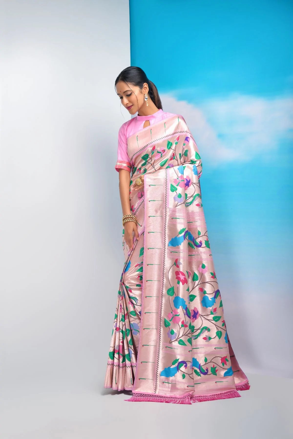 Mandys Pink Banarasi Silk Paithani Saree